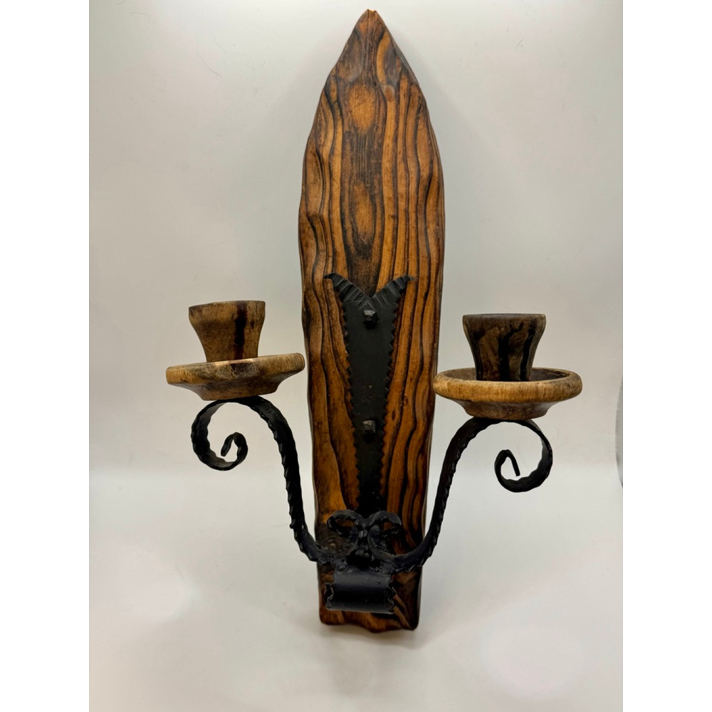 Castlecore Spanish Revival Wood Wrought Iron Double Wall Sconce Candle